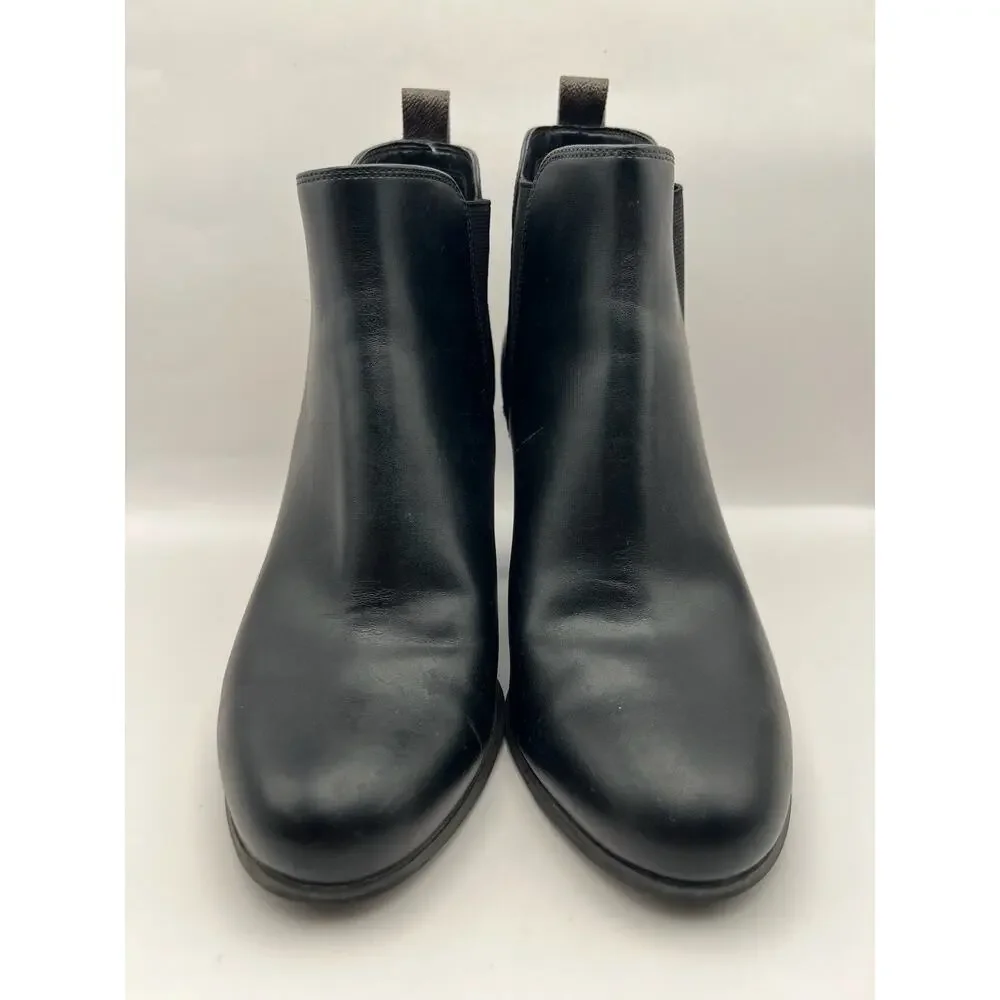 Michael Kors Evaline Heeled Black Leather Bootie Women Size 9.5